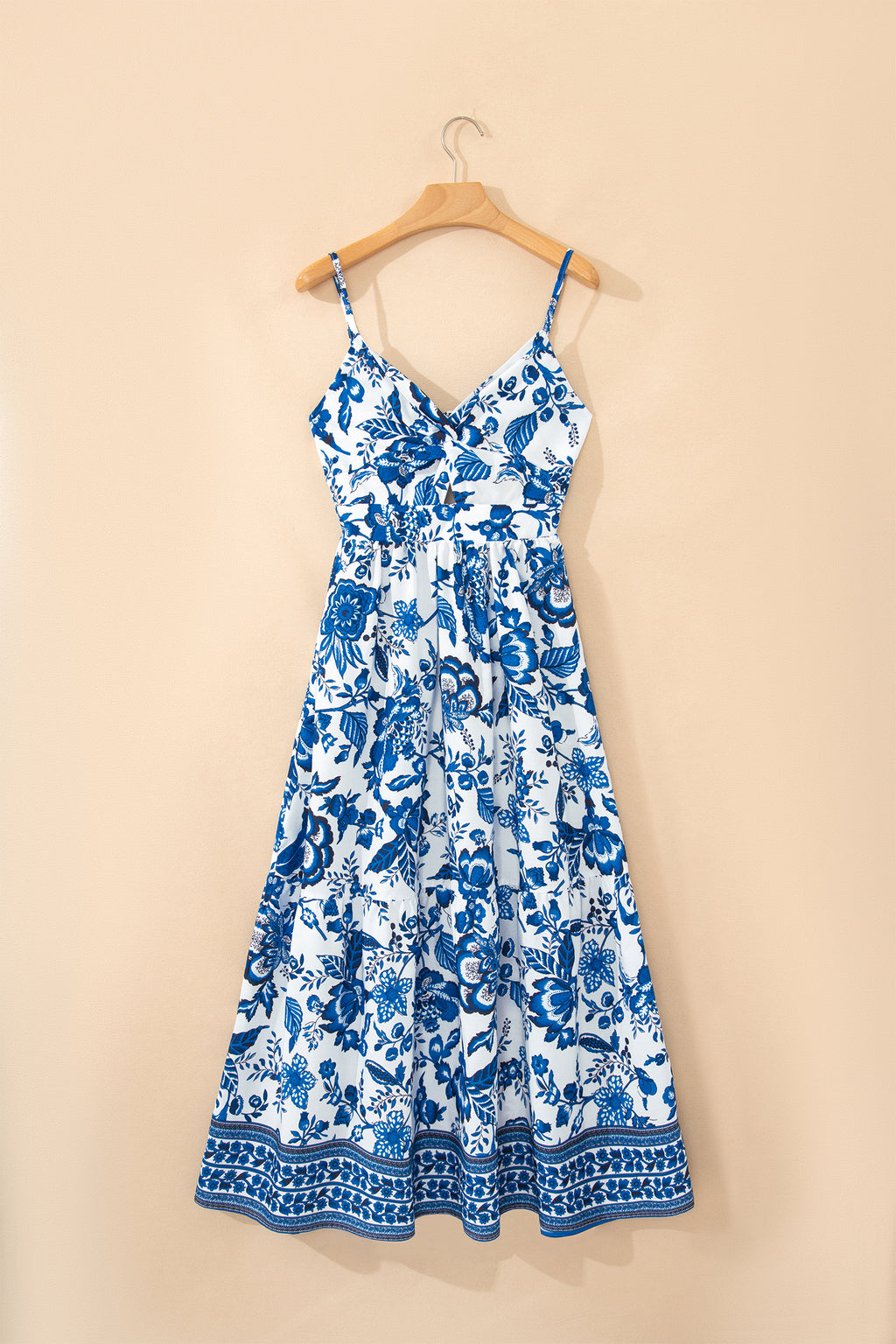 Sky Blue Floral Backless Maxi Dress
