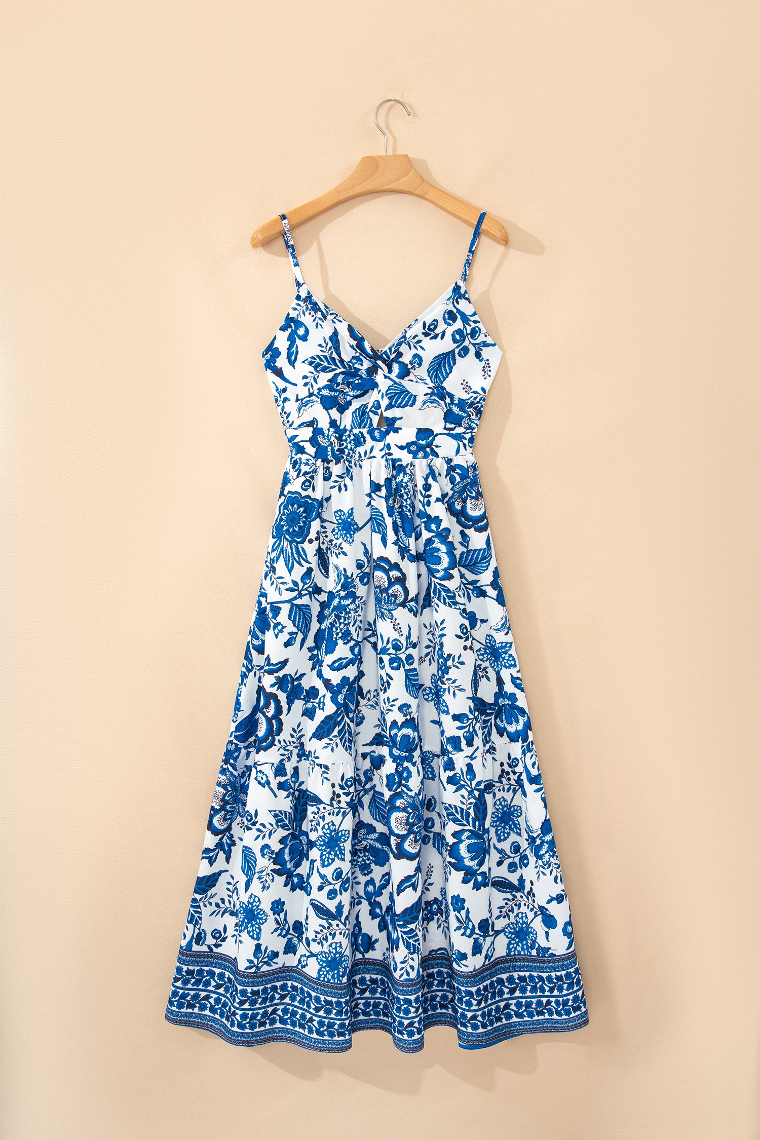 Sky Blue Floral Backless Maxi Dress