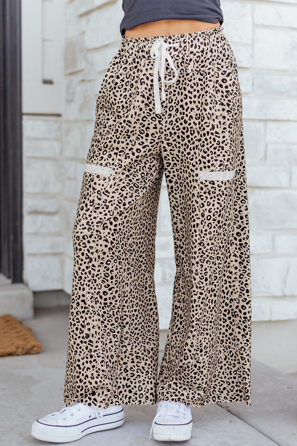 Khaki Animal Print Wide Leg Pants