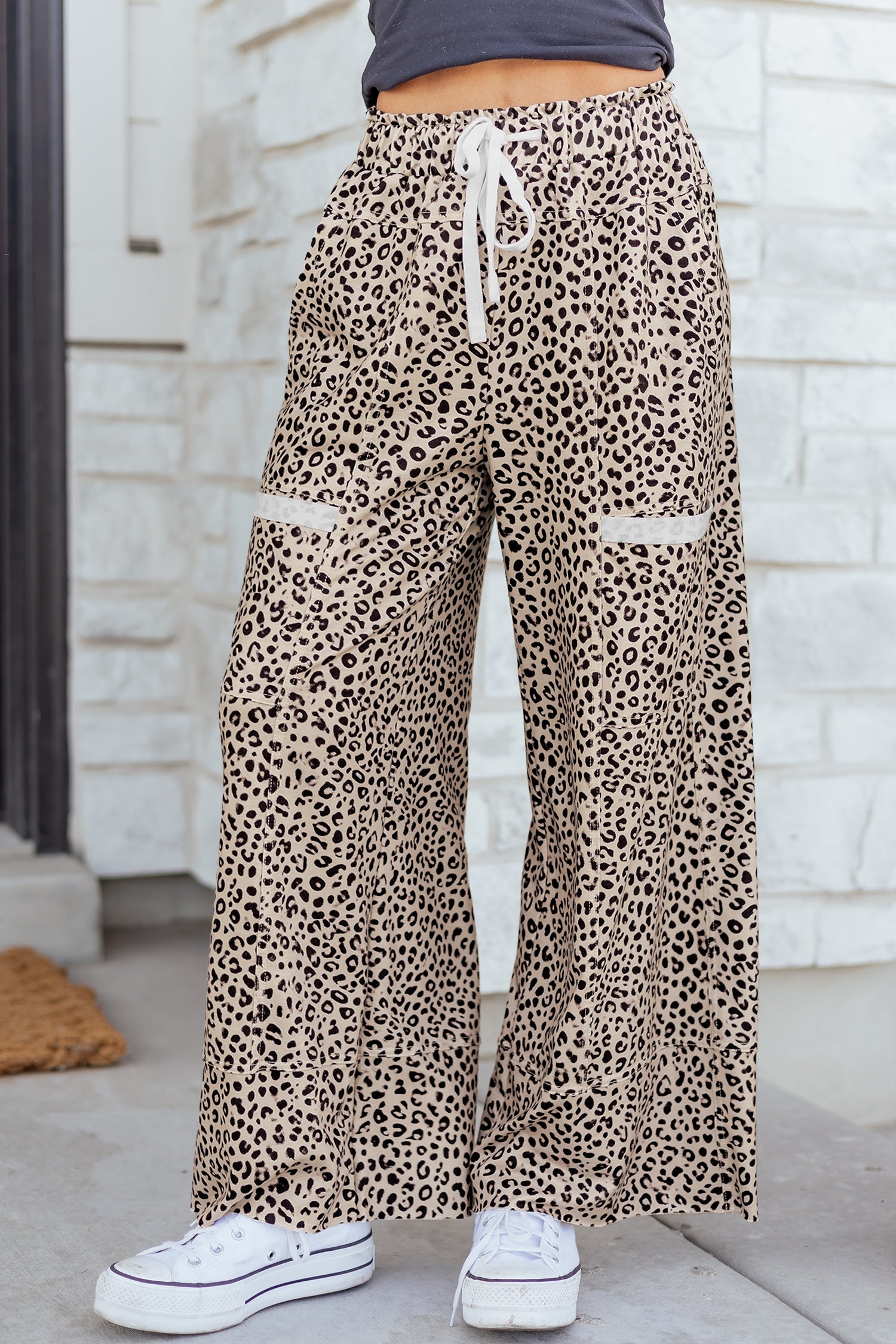 Khaki Animal Print Wide Leg Pants