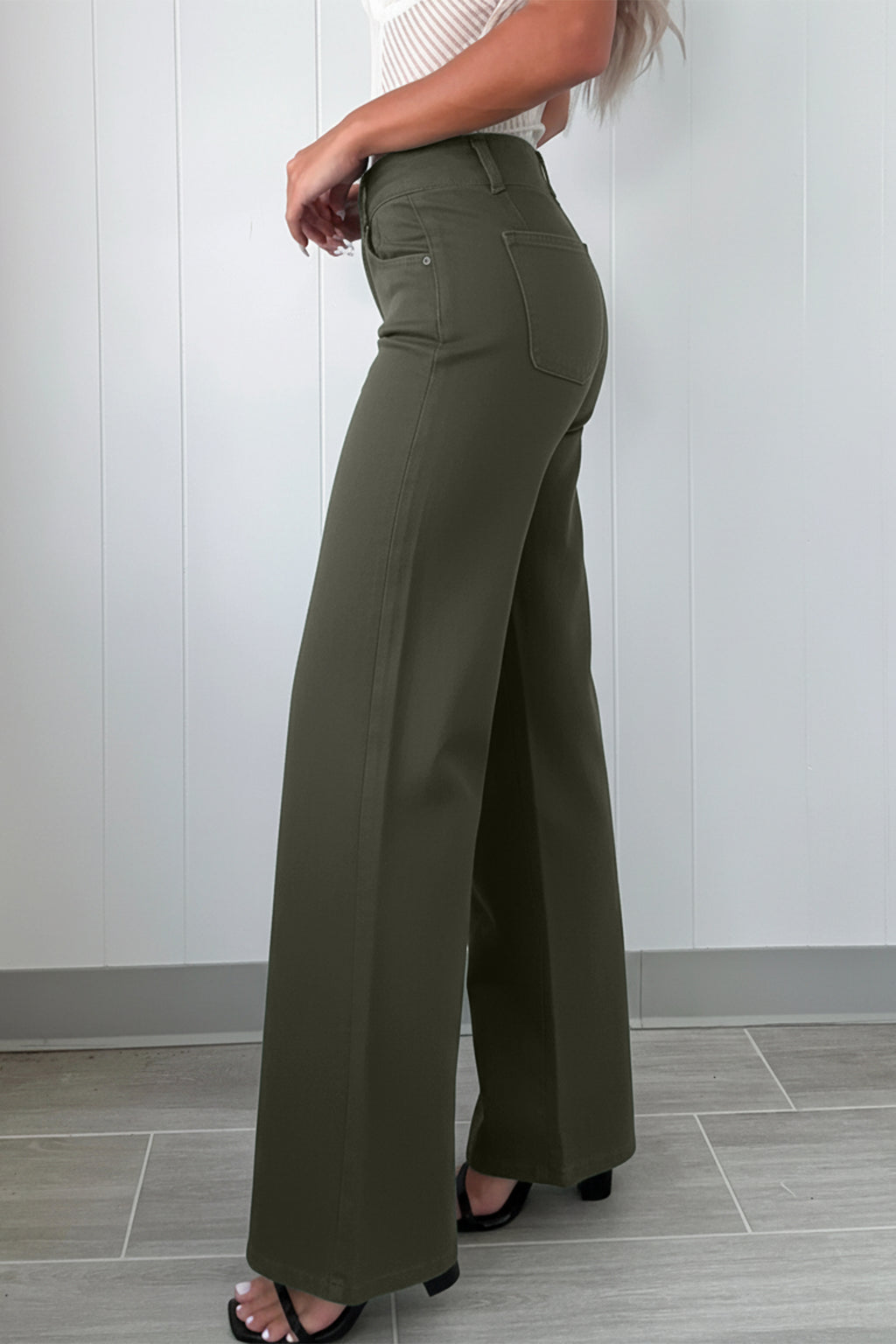 Green High Waist Wide Leg Jeans