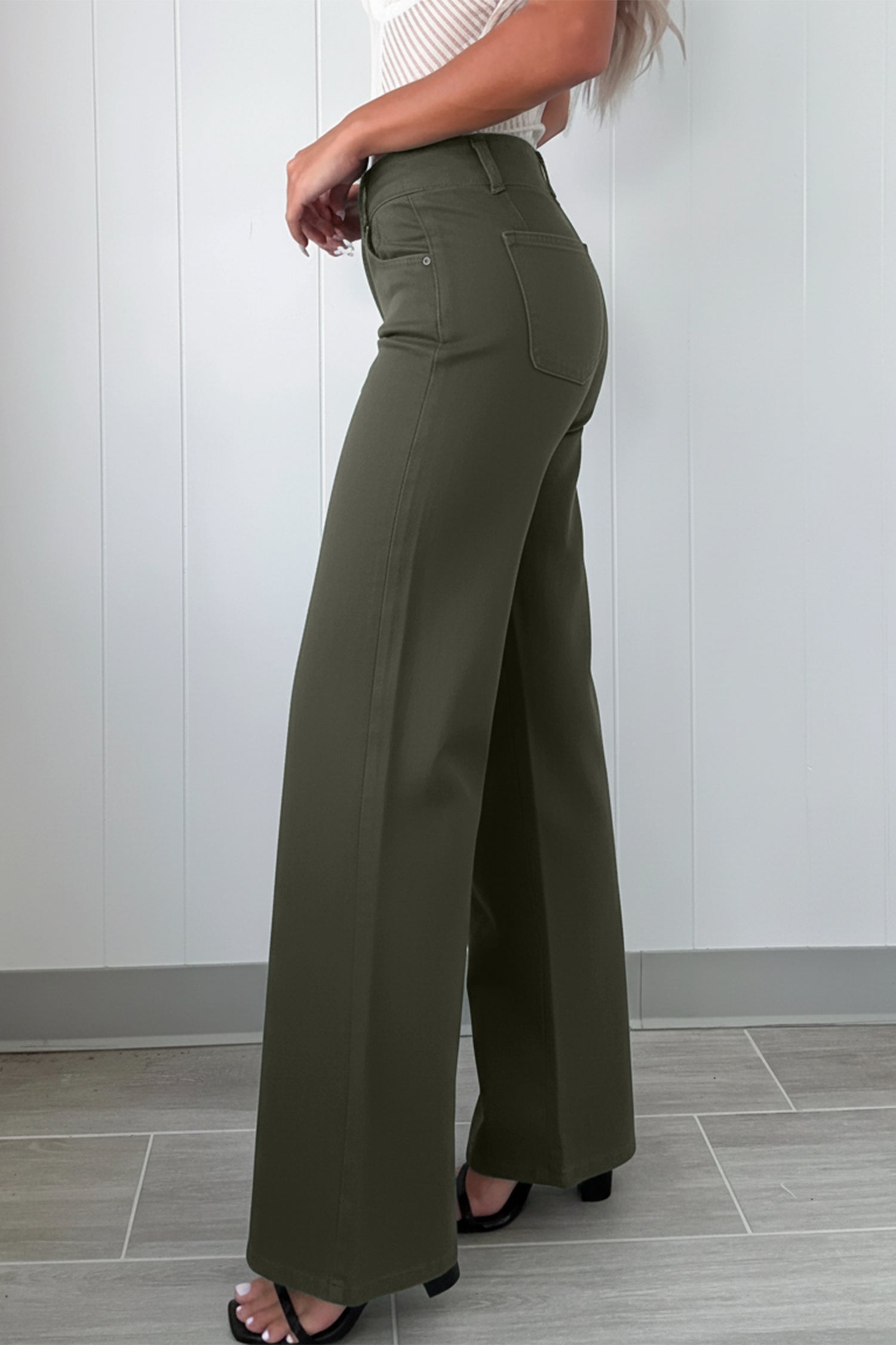 Green High Waist Wide Leg Jeans