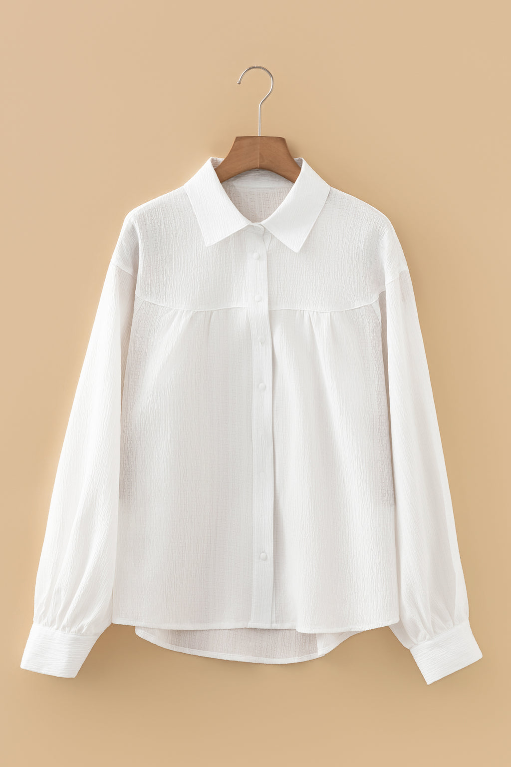 White Lantern Sleeve Button Down Shirt