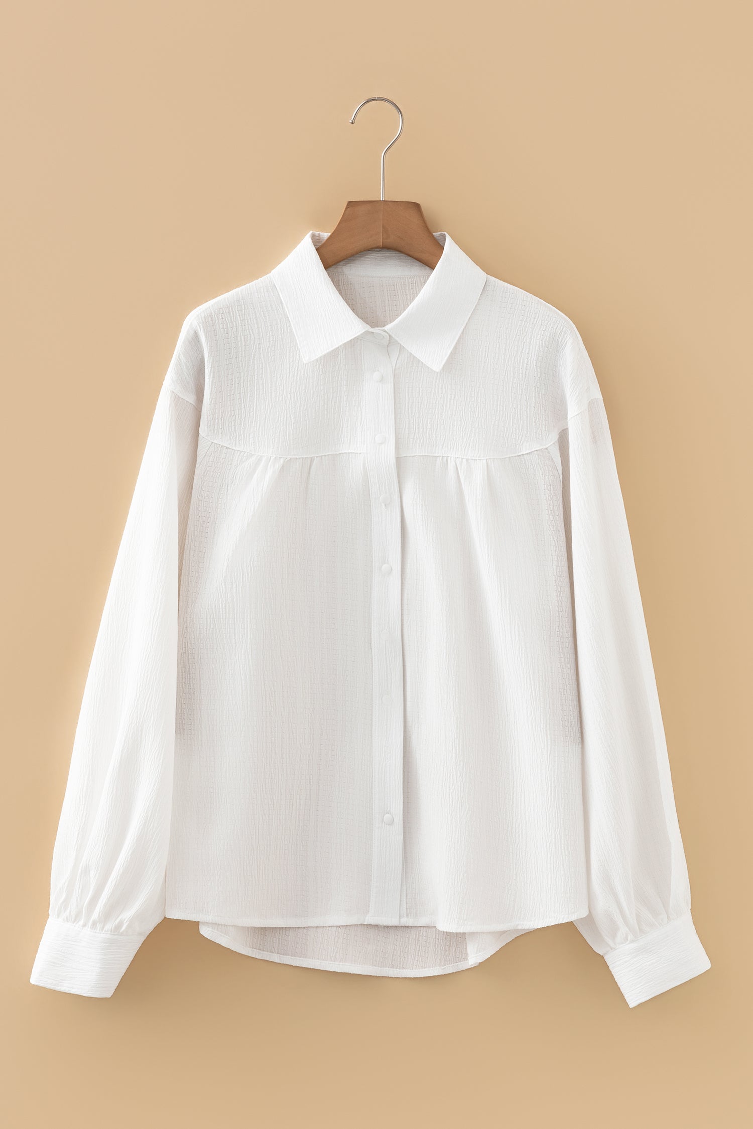 White Lantern Sleeve Button Down Shirt