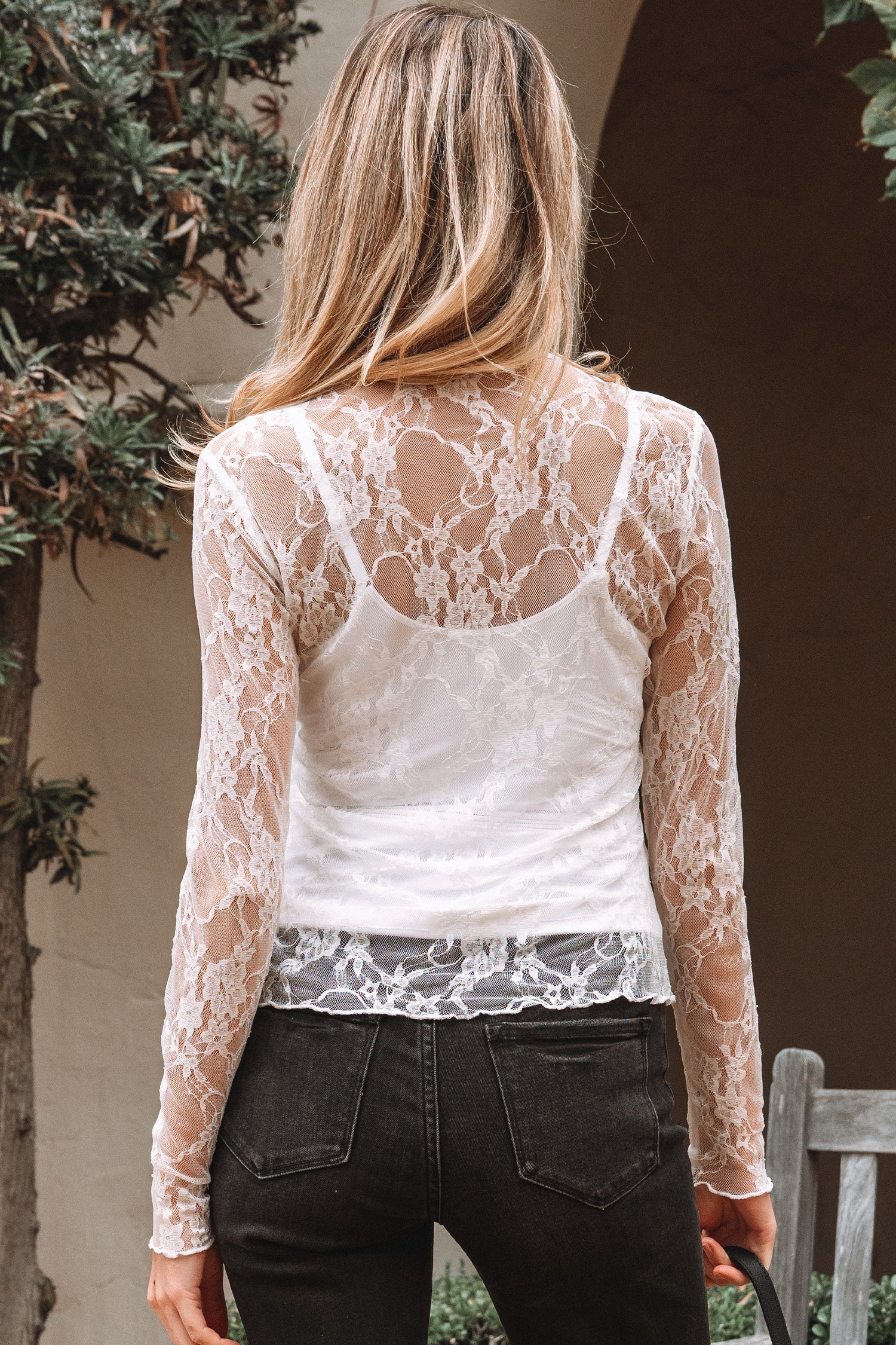 White Lace Mesh Mock Neck Top
