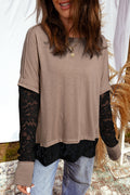 Beige Lace Patchwork Long Sleeve Tee
